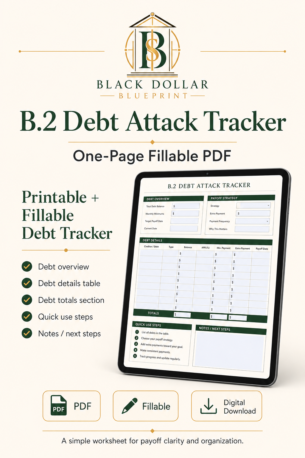 B.2 Debt Attack Tracker — One-Page Fillable PDF 1