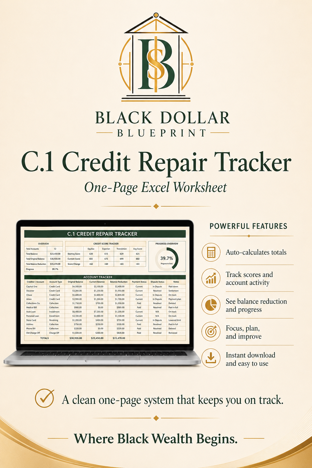 C.1 Credit Repair Tracker — Excel Worksheet