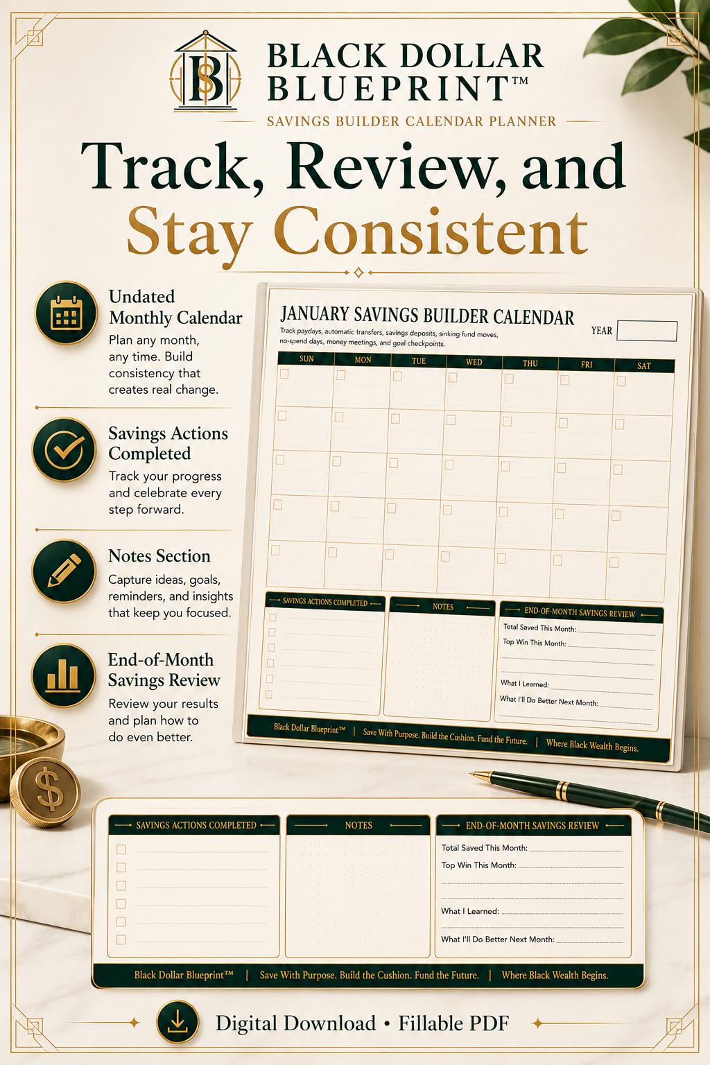 Black Dollar Blueprint™ Savings Builder Calendar Planner6