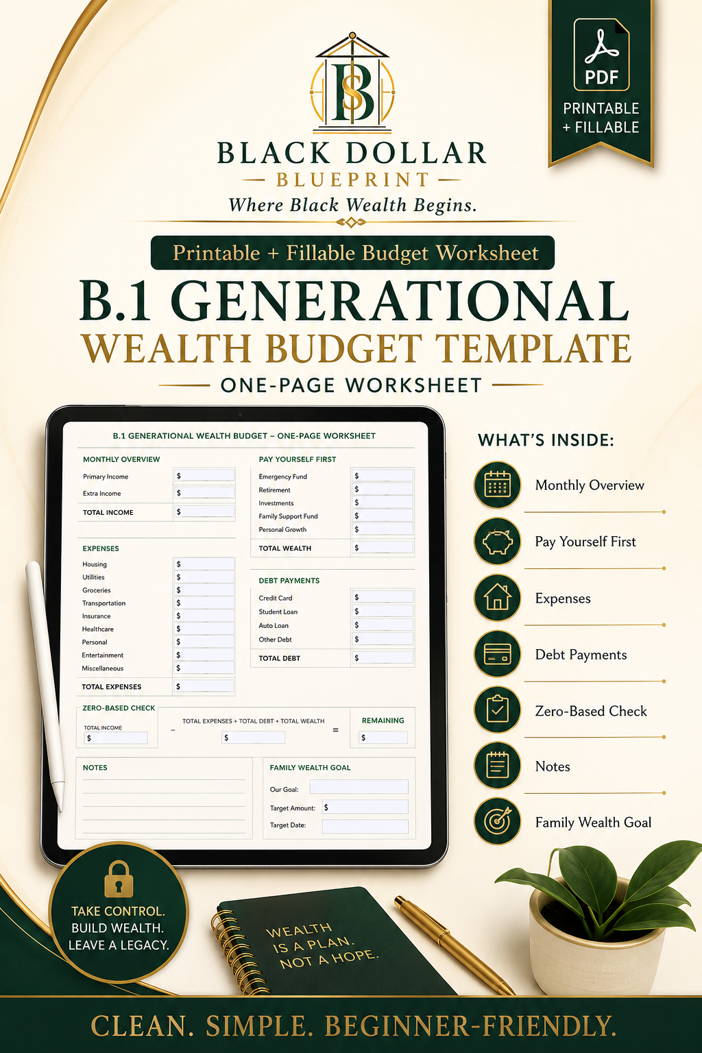 B.1 Generational Wealth Budget Template — One-Page Fillable PDF