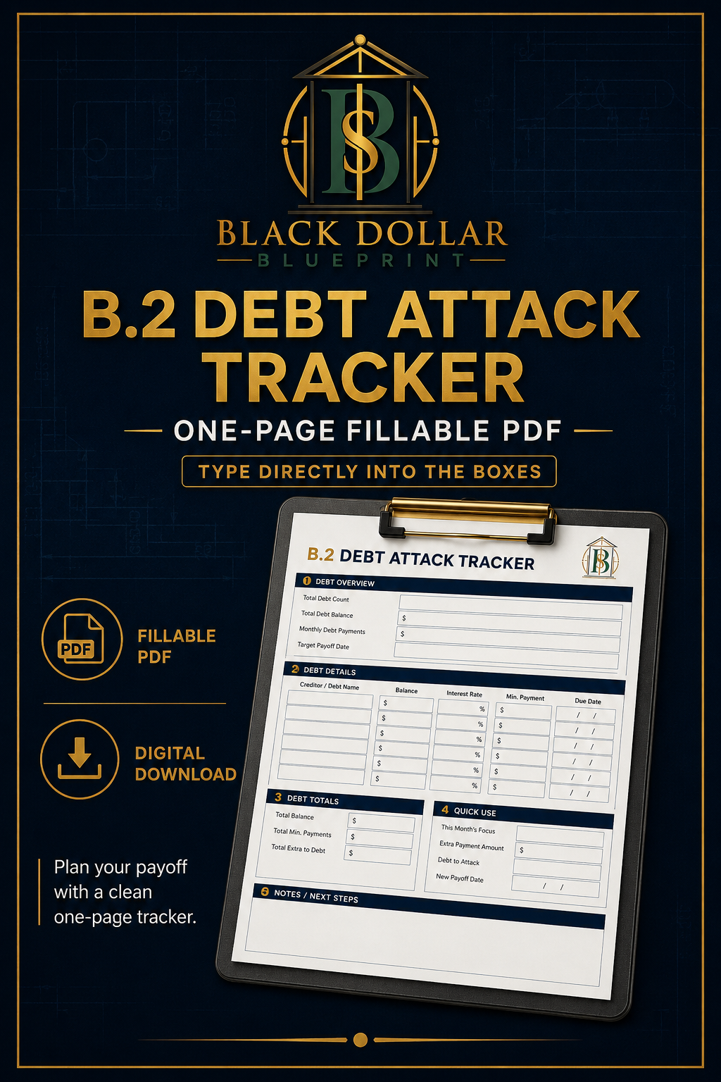 B.2 Debt Attack Tracker — One-Page Fillable PDF