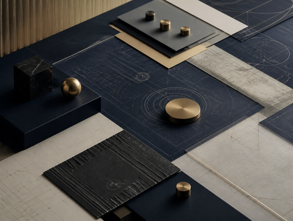 Technology strategy roadmap represented by layered plans and architectural materials