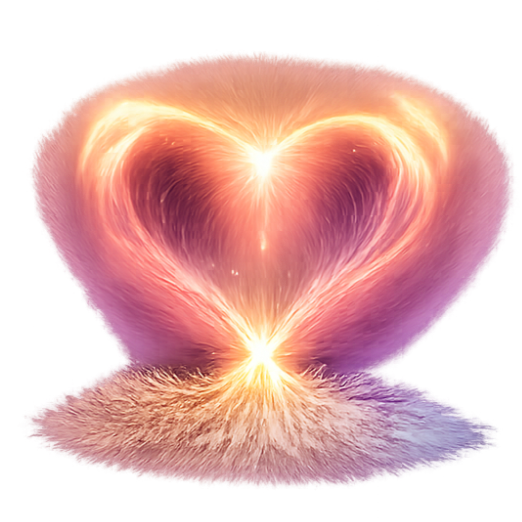 Digital art of a glowing heart with fiery colors and light effects, reflecting on a surface.