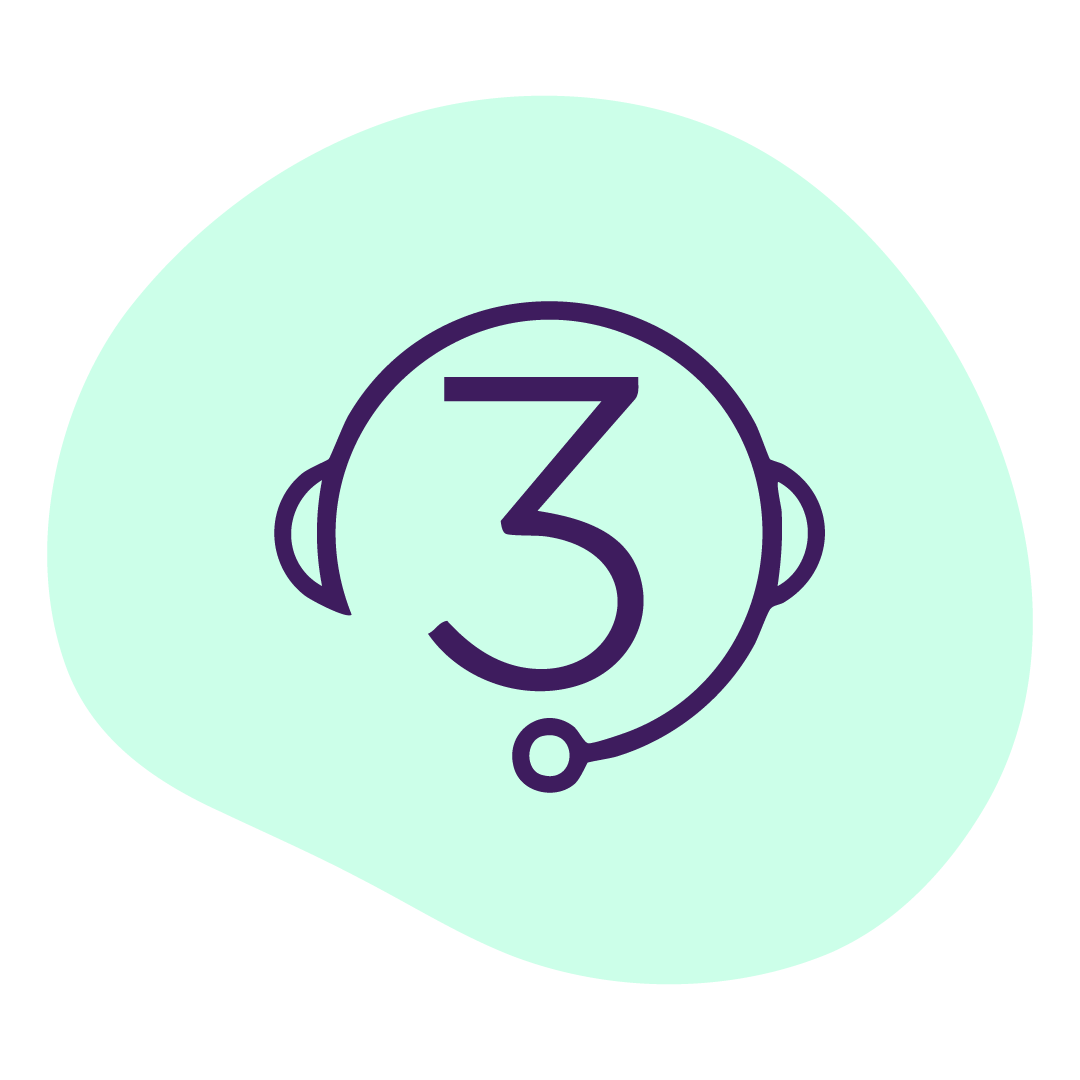 Icon of a headset with a large number 3 in the center, indicating a 3-year warranty and support.