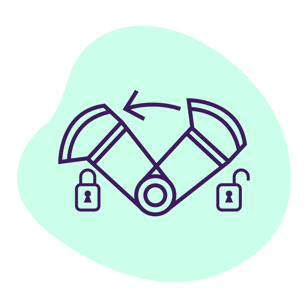 Illustration of the Cam-lock system rotating from unlocked to locked.