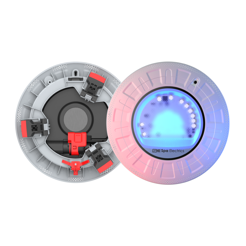 An image of the Spa Electrics Retro Fit R10 series replacement pool light, showing the back and front of the fitting.