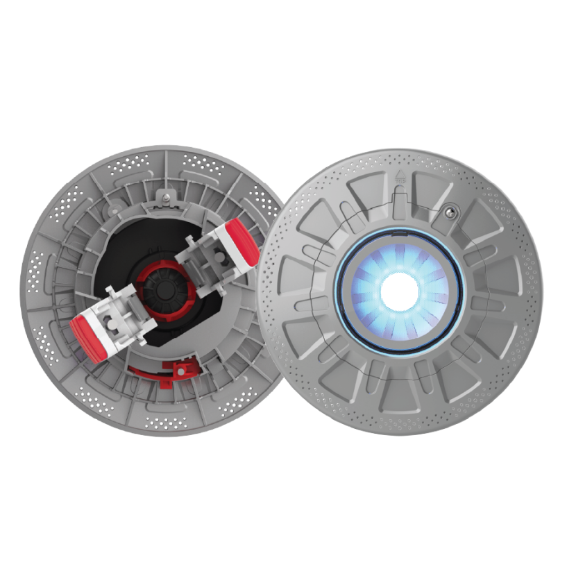 An image of the Spa Electrics Retro Fit R6 replacement pool light, showing the back and front of the fitting.