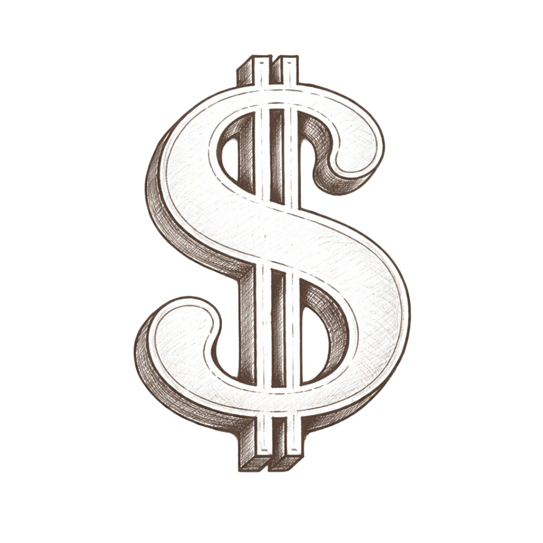 Silver dollar sign symbol with a metallic finish and texture.