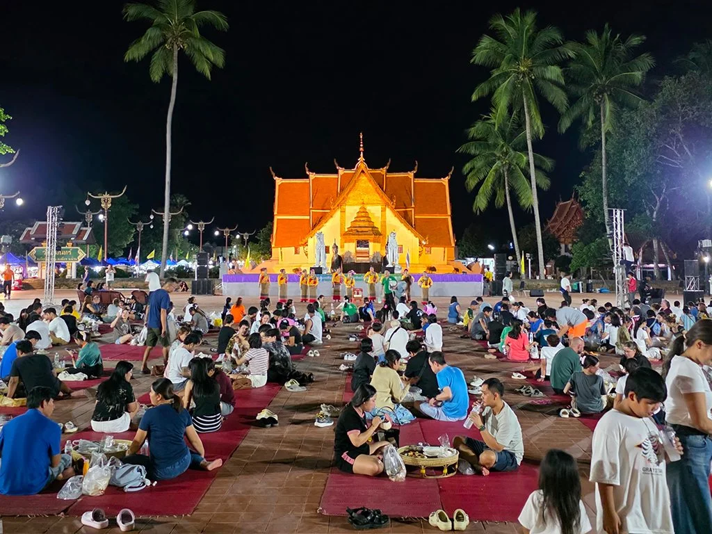 People sitting in market square