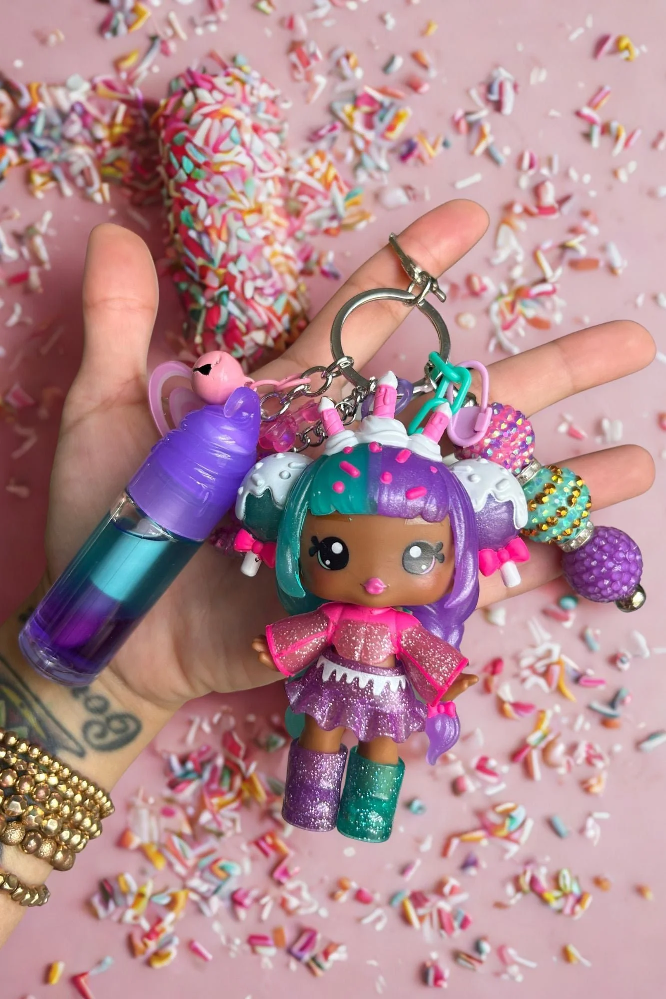 Cupcake Sprinkles LOL Doll Bag Charm with Lip Gloss