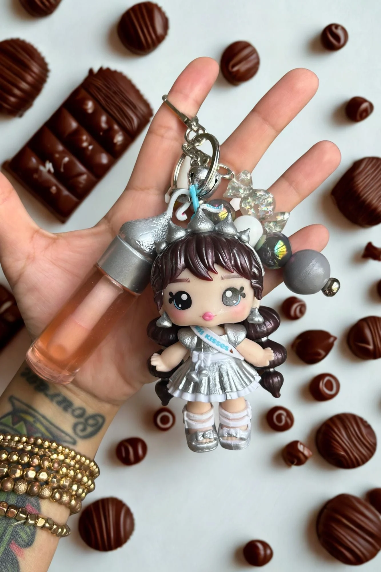 Chocolate Kisses LOL Doll Bag Charm with Lip Gloss