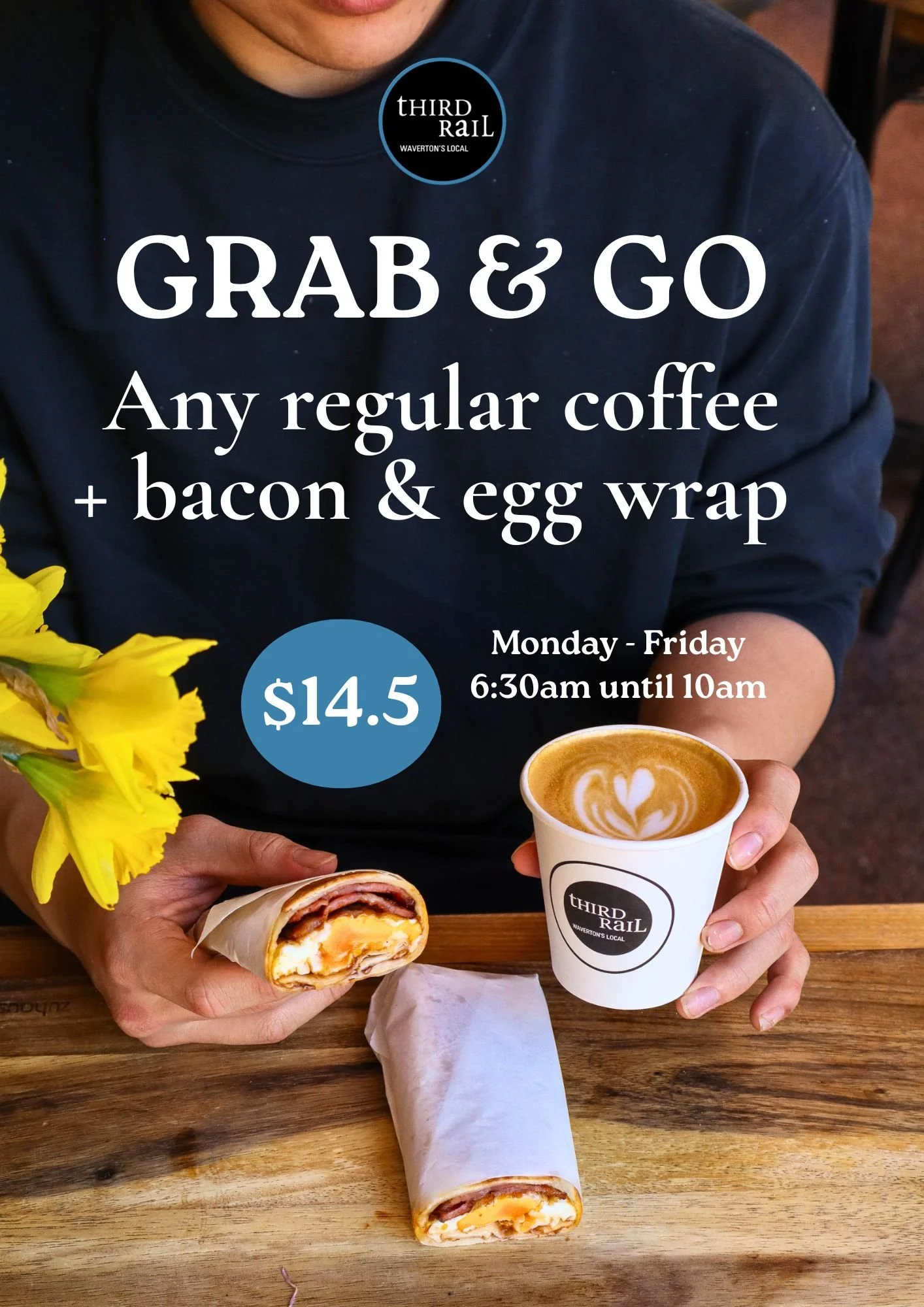any regular coffee and bacon & egg wrap