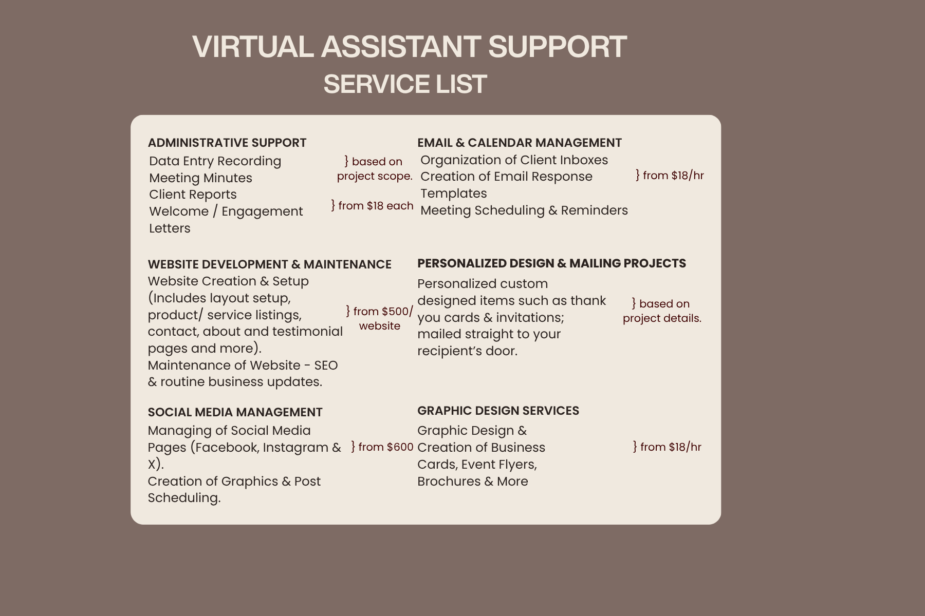 Virtual Assistant Services Price List & Services. South Florida. Admin Support, Website Creation & Maintenance, Social Media & Graphic Design & Email & Calendar Management