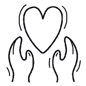 Two hands holding a heart inside a larger heart outline.
