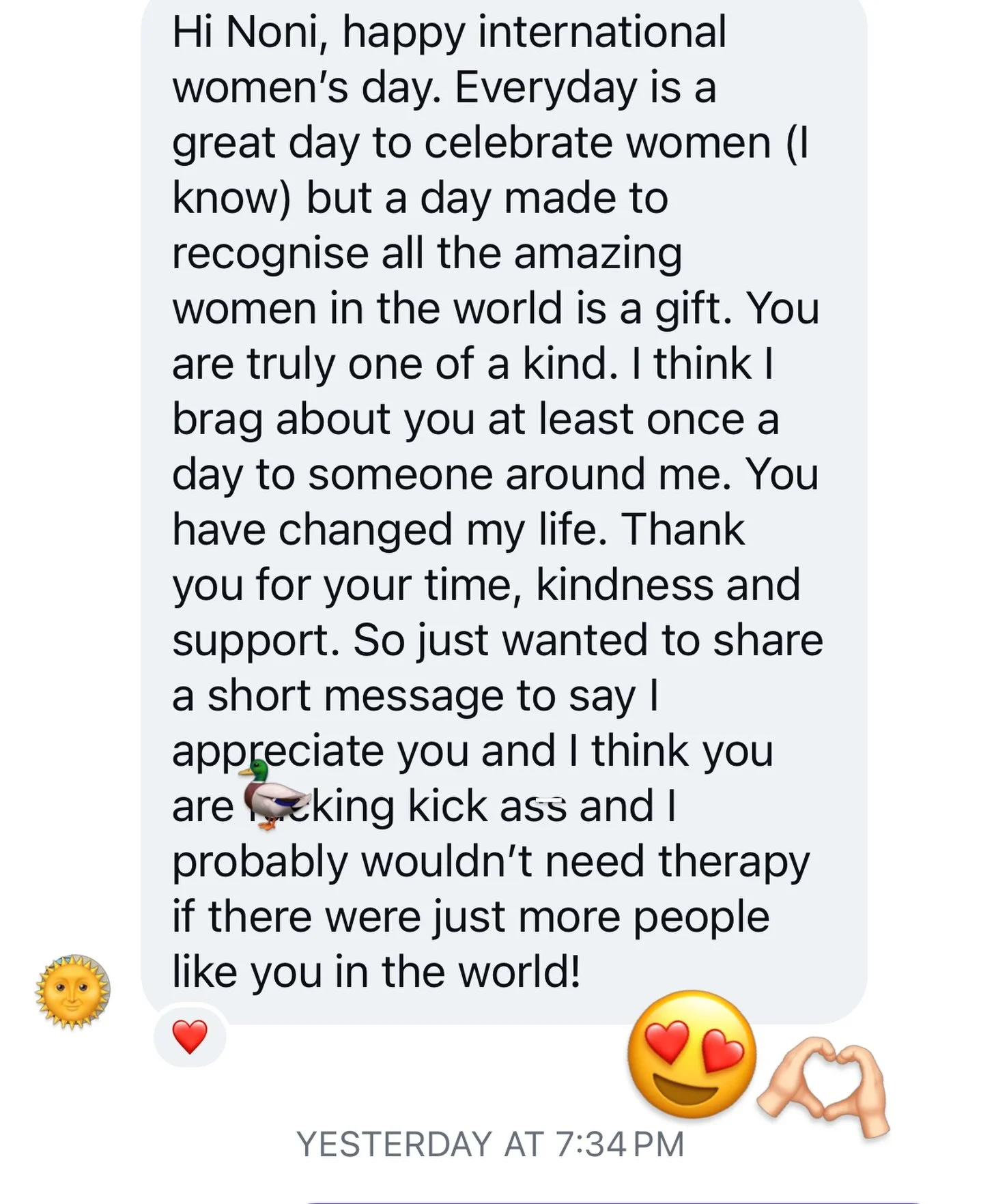 Grateful for the humans in therapy who embody utter unfiltered love and kindness. 

(Noni&rsquo;s love language is words of affirmation&hellip; so very very very well done 🥹❤️) 

#feedback #therapist #wordsofaffirmation #sharethelove