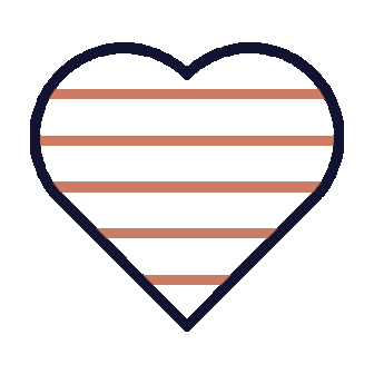A heart-shaped outline with horizontal brown and pink stripes inside it.