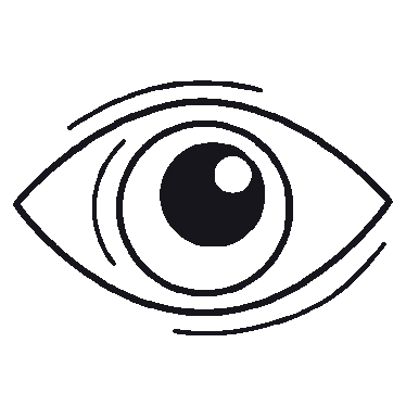 Line drawing of a human eye with an iris and pupil.