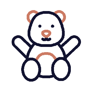 A cute, cartoon-style teddy bear with outstretched arms, sitting upright.