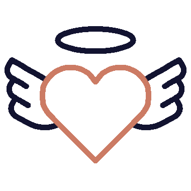 A heart with wings and a halo, depicted in a simple, outlined style.
