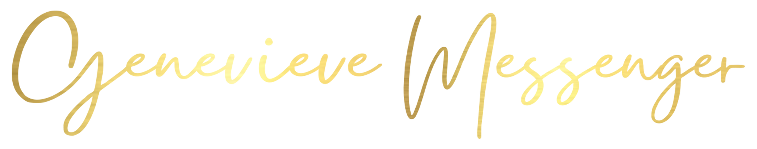 Gold-colored cursive text that reads 'Genevieve Messenger'