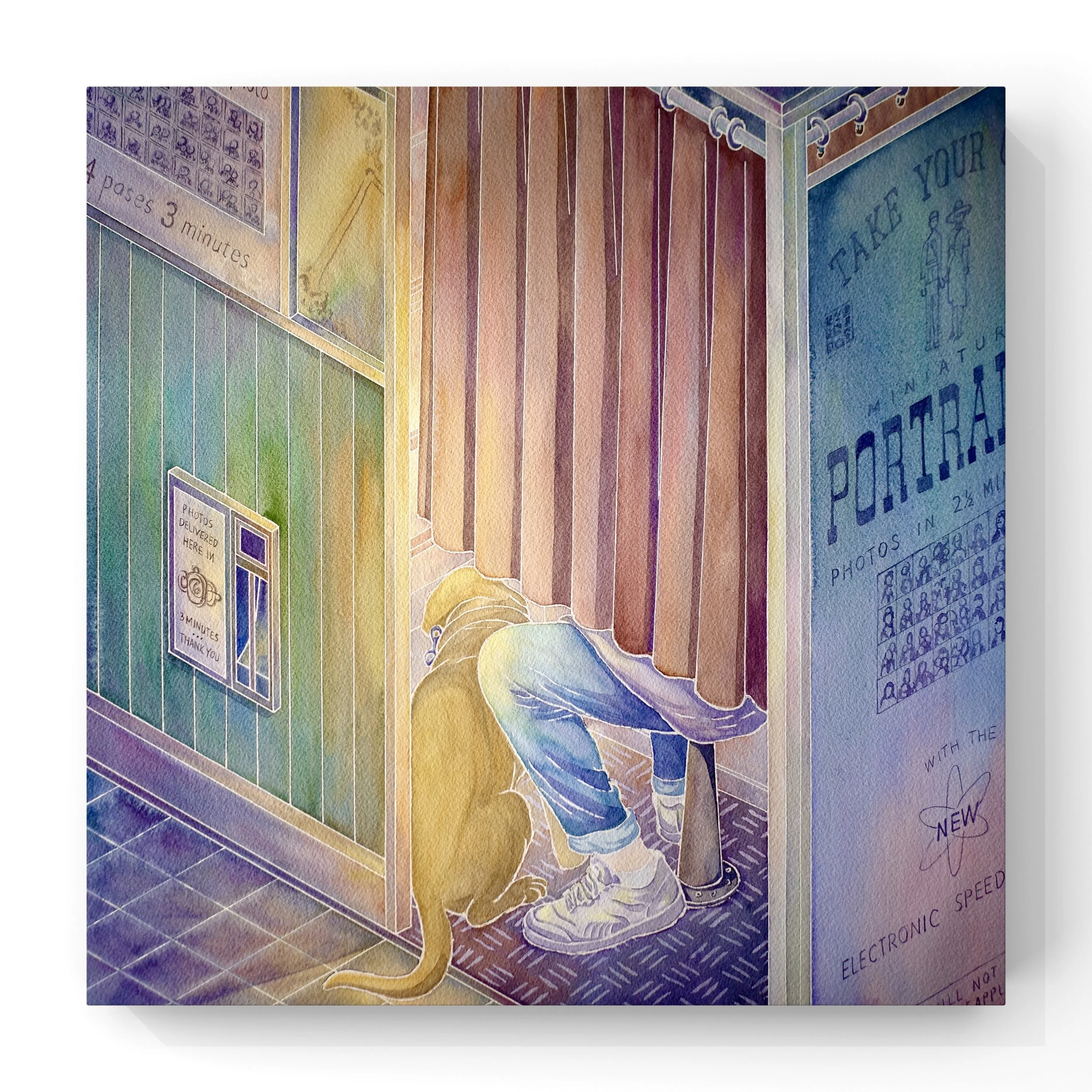 Colorful illustrated artwork of a row of signs and posters on a wall with text about photos, speed, and photography.