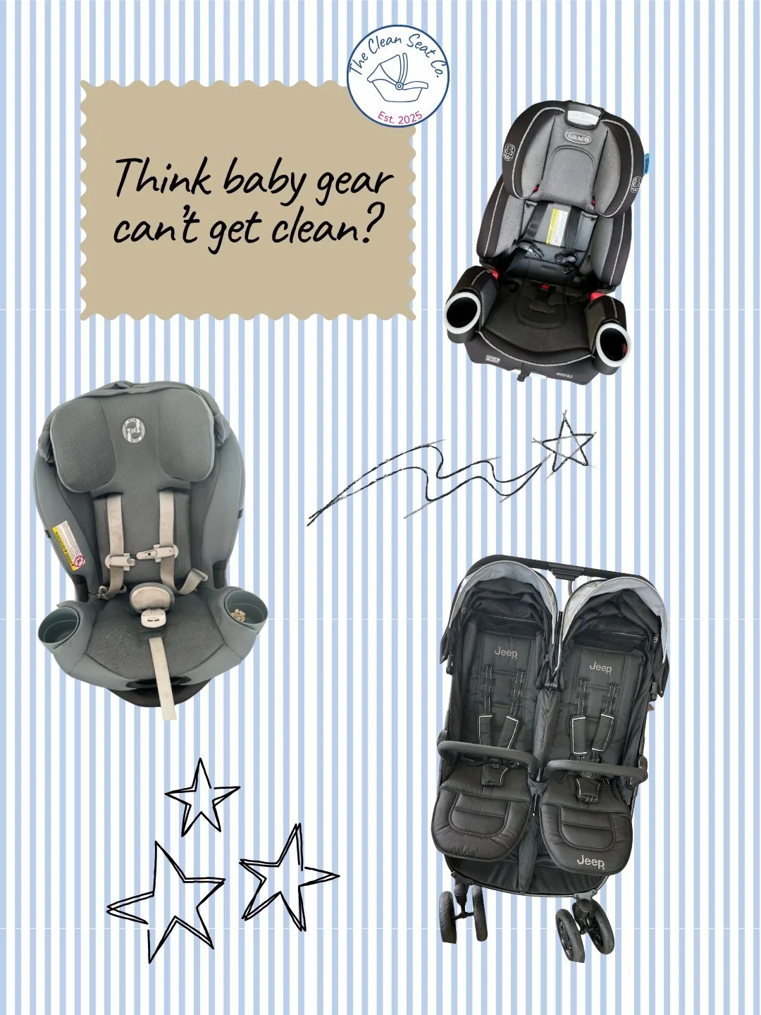 Your baby deserves a clean ride🍼✨ We are Cleveland's FIRST white glove baby gear cleaning service specializing in car seats, strollers, high chairs, and more&mdash;using baby-safe, non-toxic cleaners that de-gunk, deodorize, and restore fabrics with