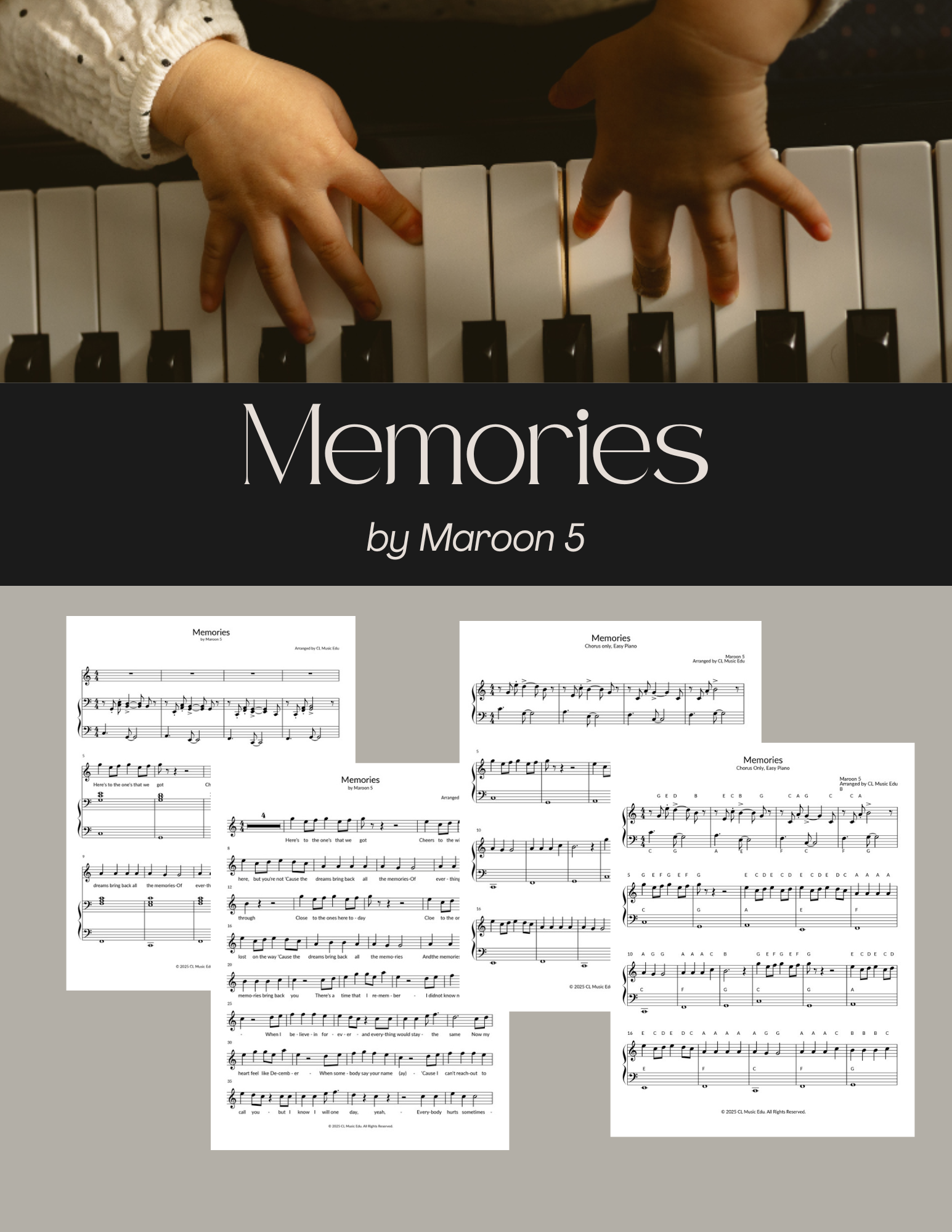Memories | Maroon 5 | Piano and Vocal