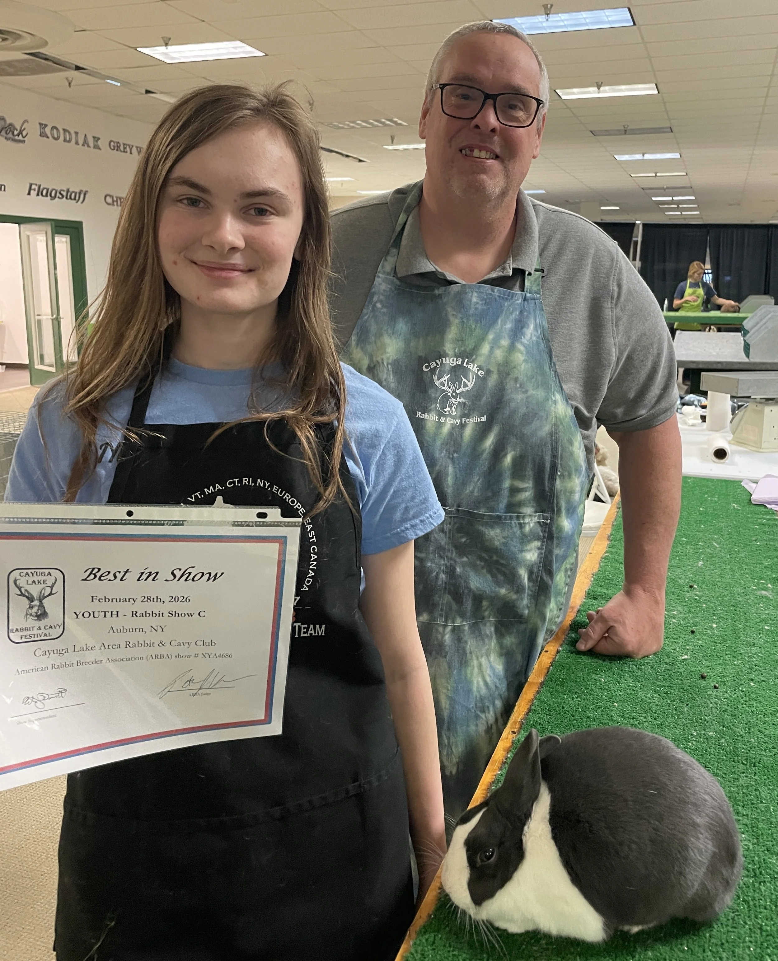 Youth Best in Show - Cayuga Lake Rabbit & Cavy Festival Show C - February 28, 2026 Auburn, NY - Emily Ralph - Blue Sr. Doe #R108 DAYTONA