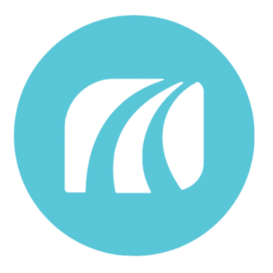 Blue circular logo with white stylized sailboat graphic.