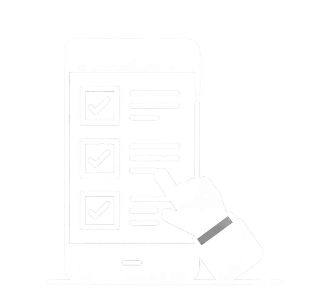A person using a touchscreen smartphone to select or check off items on a digital checklist or survey.