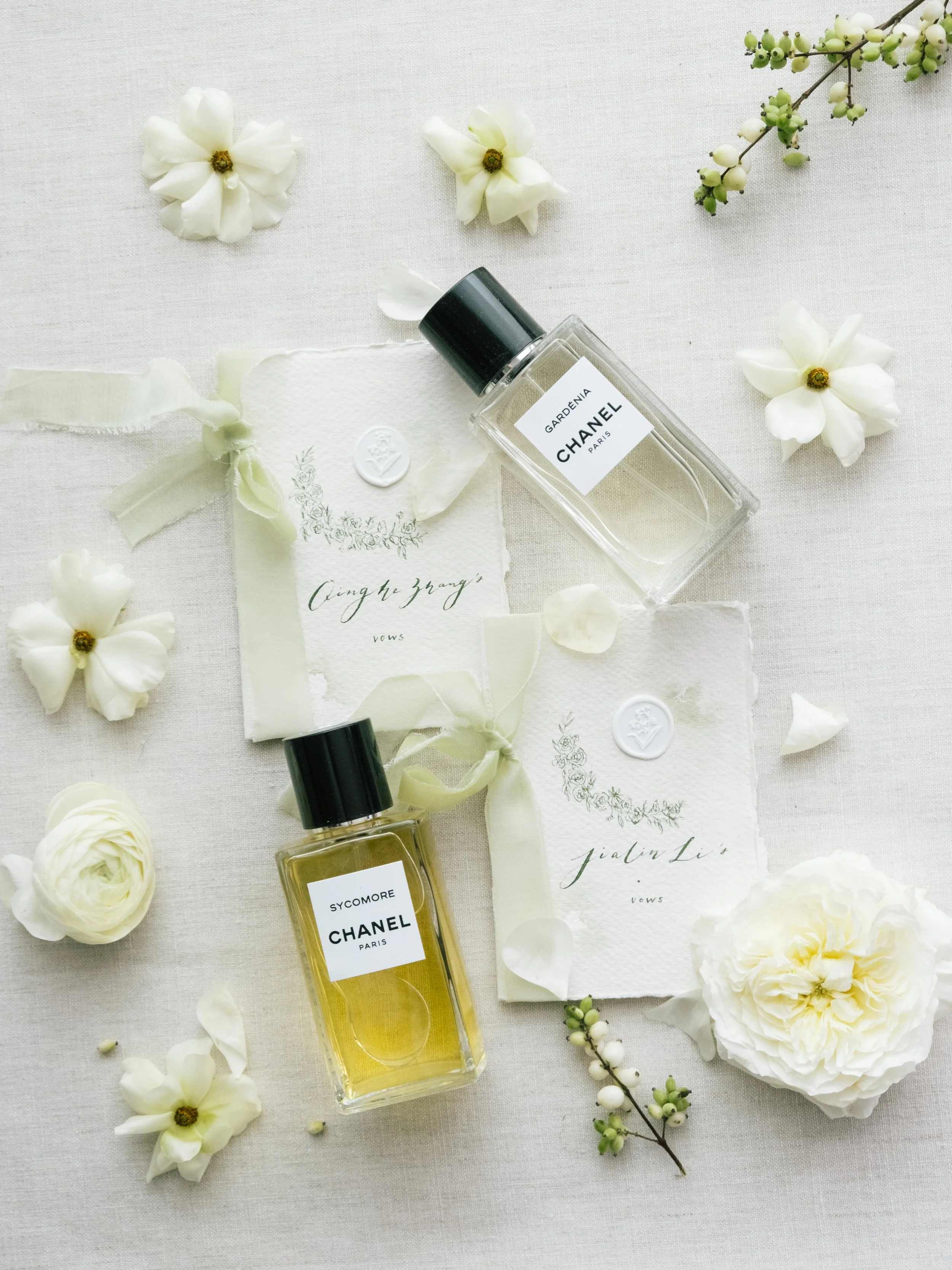 Wedding flat lay invitation design.