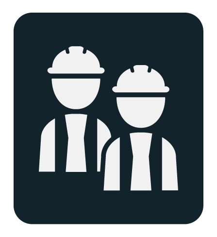 Icon of two workers wearing helmets and safety vests.