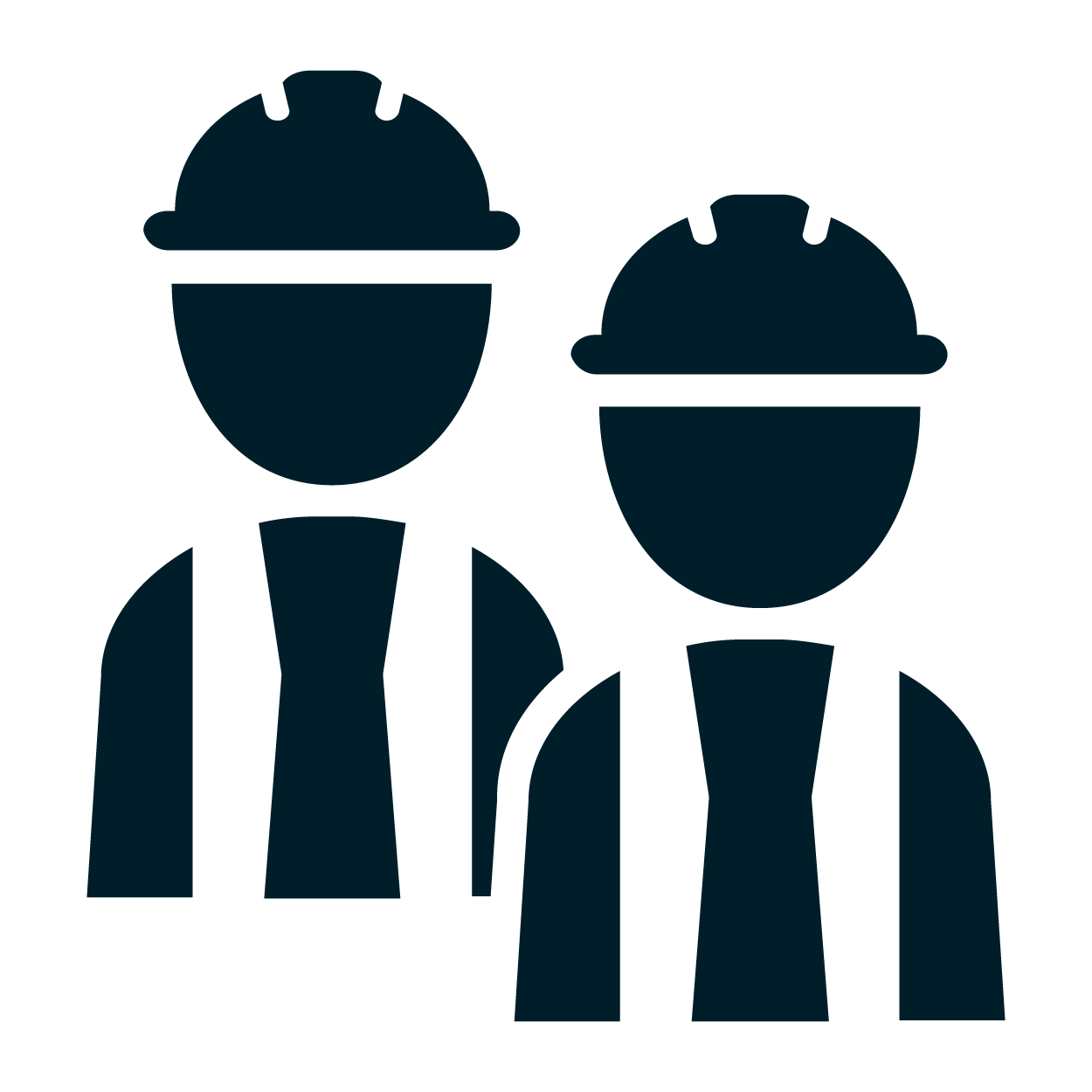 Icon of two construction workers wearing helmets and vests.
