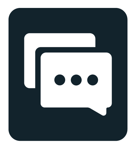Icon of two overlapping speech bubbles, one with three dots, representing messaging or communication.
