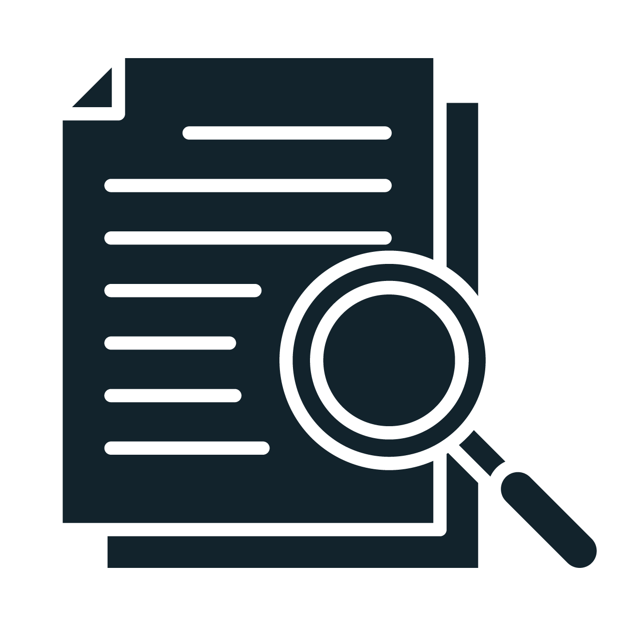 Icon of a document with lines of text and a magnifying glass.