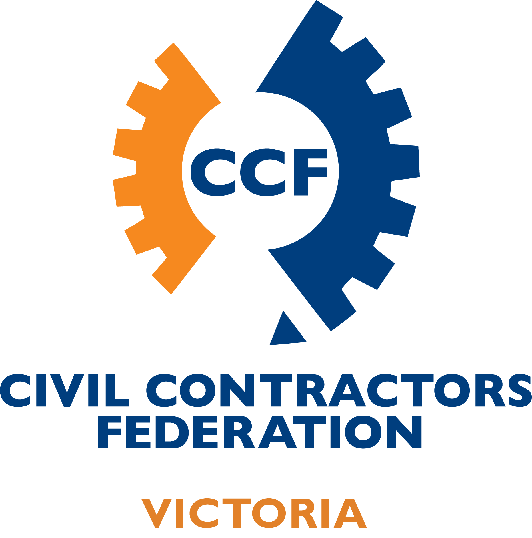 Logo of the Civil Contractors Federation Victoria featuring gear icons and the acronym CCF.