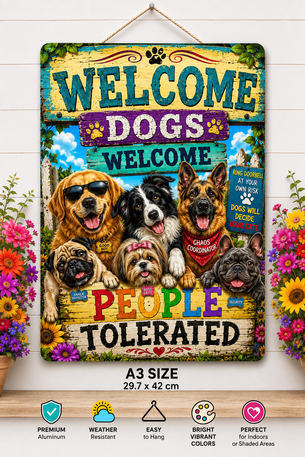 "Welcome People Tolerated, Dogs Welcome" A3 Aluminum Sign