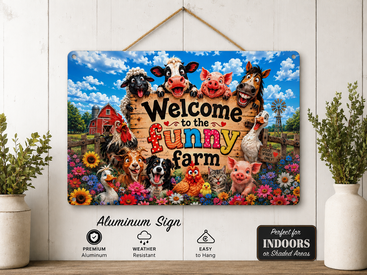 'Welcome to the Funny Farm' Aluminum Hanging Sign 27cm x 36.5cm