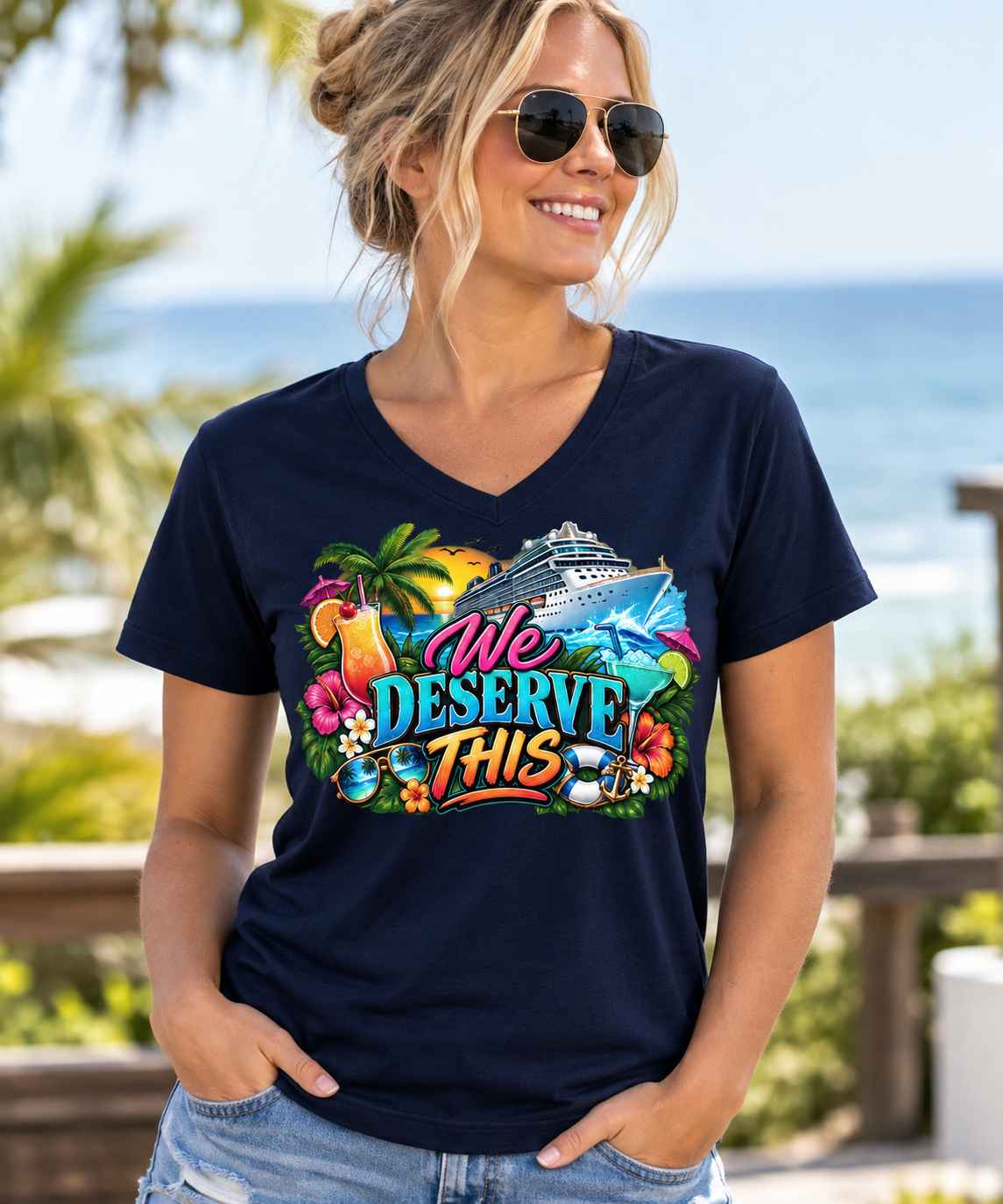 Navy Cruise-Ready V-Neck Tee