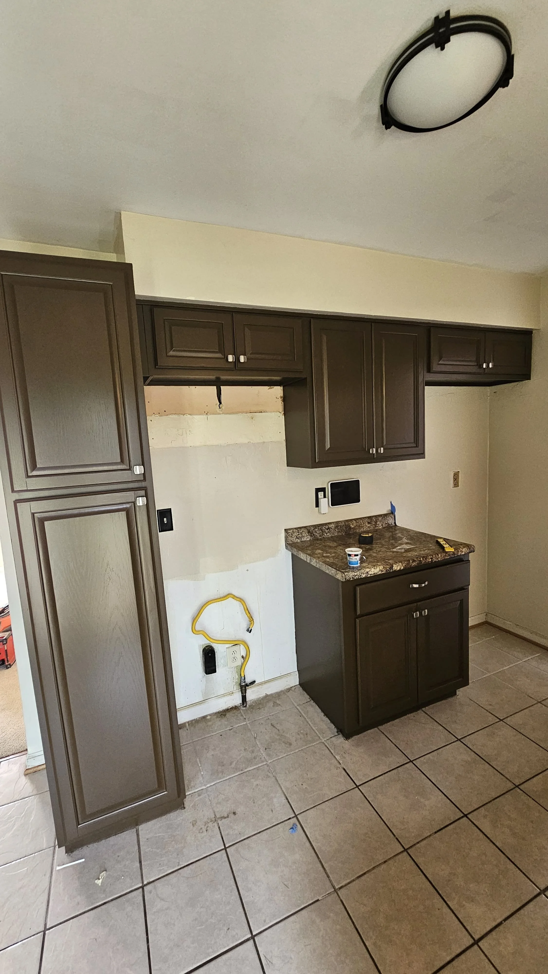 Custom dark painted kitchen cabinets and pantry in Chicago