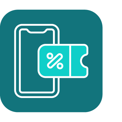 Mobile phone with a discount coupon icon displayed on the screen.