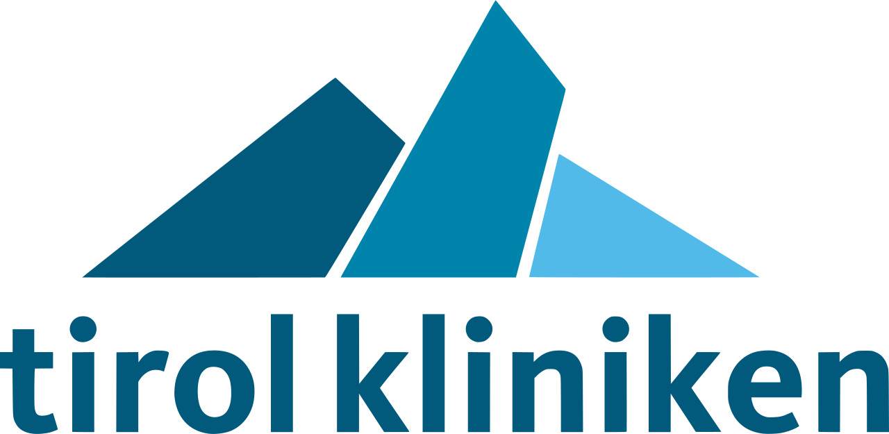 Logo of Tirol Kliniken, featuring stylized mountains in shades of blue with the text 'tirol kliniker' underneath.