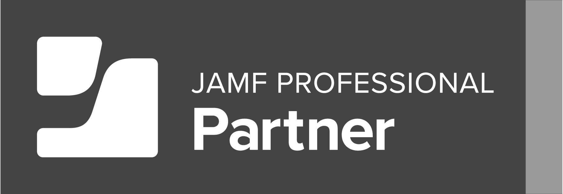 A logo with a stylized white chair icon on a dark gray background, and the text 'JAMF PROFESSIONAL Partner' in white.