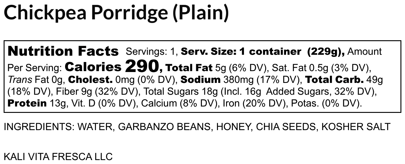 Chickpea Porridge (Plain) - Nutrition Label Small.png