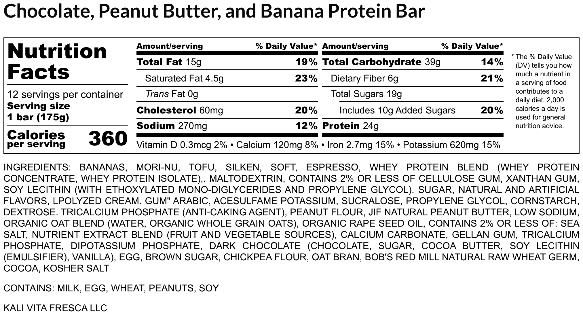 Chocolate- Peanut Butter (Tabular)- and Banana Protein Bar - Nutrition Label.png