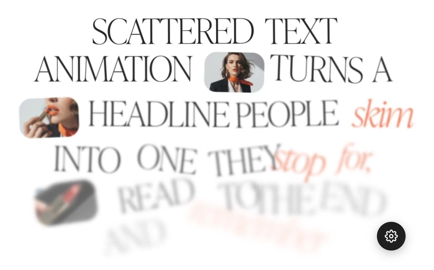 Scattered text animation for Squarespace 7.1, words drifting together on scroll