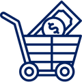 Shopping cart icon with dollar bills inside