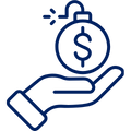 A hand holding a dollar sign within a circle, symbolizing money or financial gain.