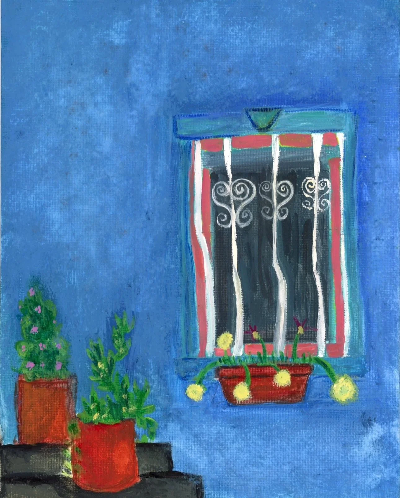 8 x 10 Gouache painting by EMNI of a house in Pilsen Chicago