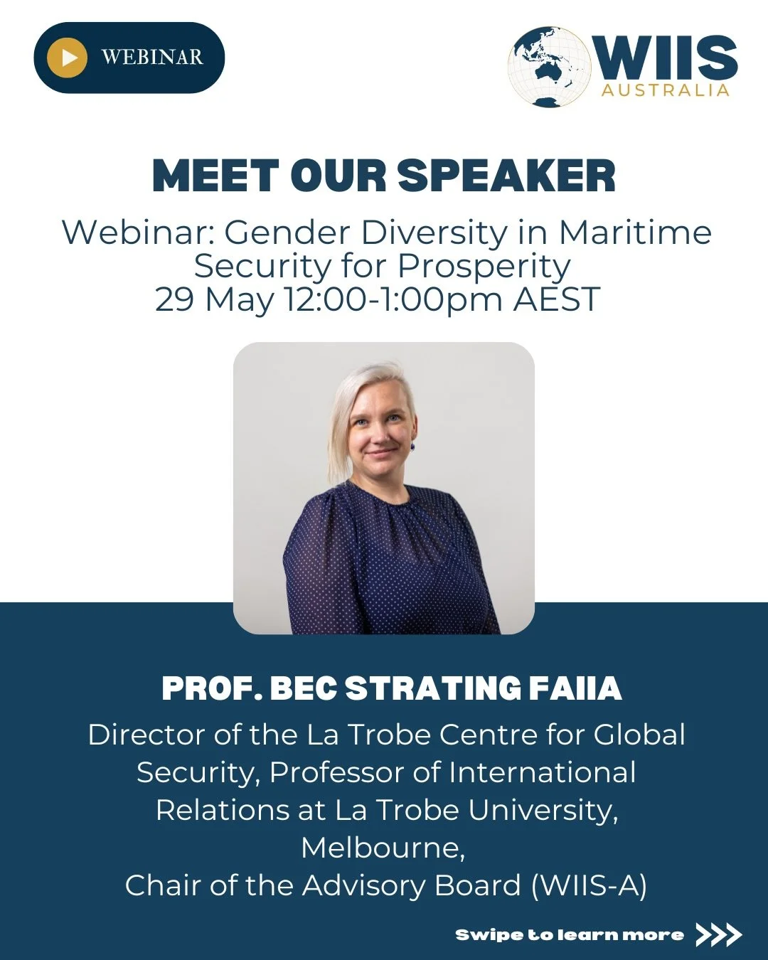 🌊 WIIS-A EVENT SPEAKER ANNOUNCEMENT ✨

WIIS-A is pleased to welcome Professor Bec Strating as a speaker for our upcoming webinar, &ldquo;Gender Diversity in Maritime Security for Prosperity&rdquo; webinar.

Bec Strating is Director of the La Trobe C